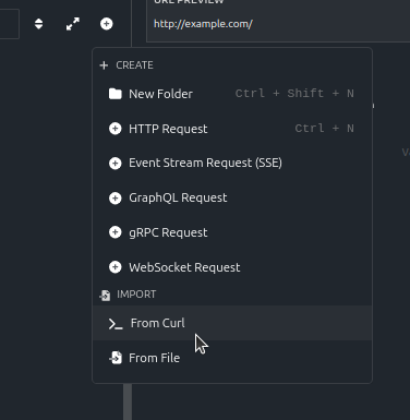 وارد کردن curl در Insomnia